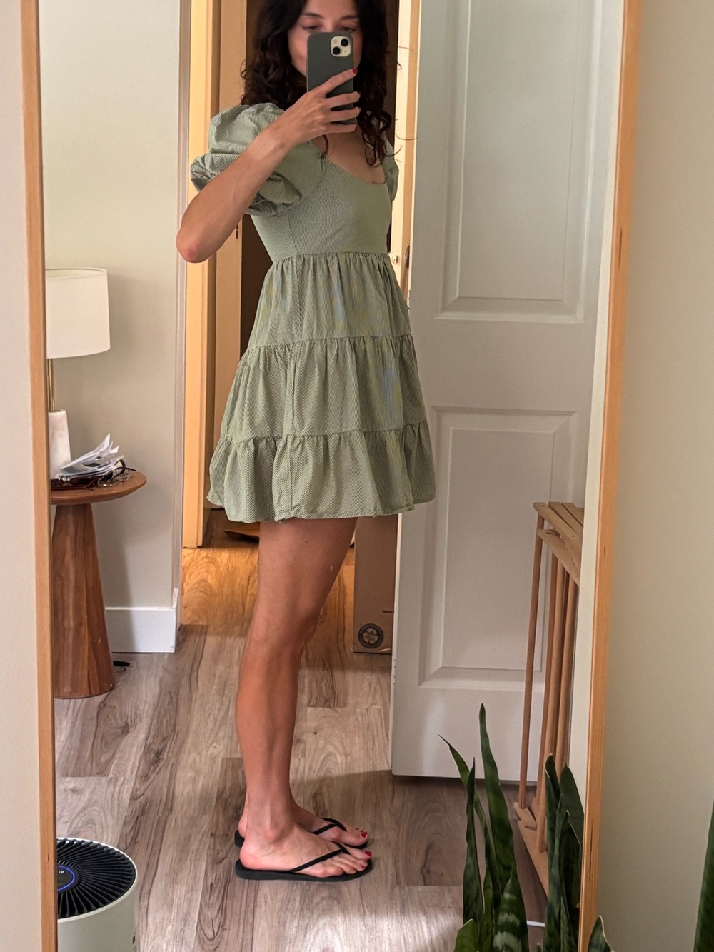 Sweetheart Tiered Mini Dress in Sage Green